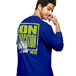 Bewakoof Official Garfield Merchandise Men's Graphic Printed Oversized Fit Full Sleeve Round Neck Cotton Jersey T-Shirt