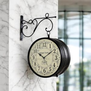 Vintage Clock Metal Double Side Hand-Crafted Black Wall Clock